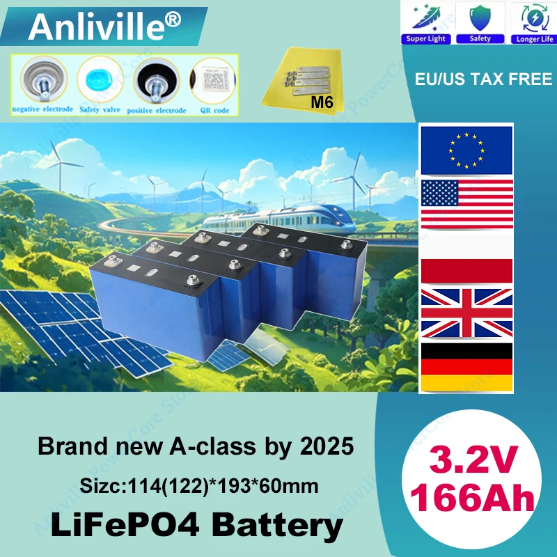 2025 Новый аккумулятор LiFePo4 класса A 3,2 В 166 Ач Встроенный силовой двигатель BMS 535 Вт, для автофургона, кемпинга, электронных скутеров, инструментов для хранения солнечной энергии
2025 Новый аккумулятор LiFePo4 класса A 3,2 В 166 Ач Встроенный силовой двигатель BMS 535 Вт, для автофургона, кемпинга, электронных скутеров, инструментов для хранения солнечной энергии