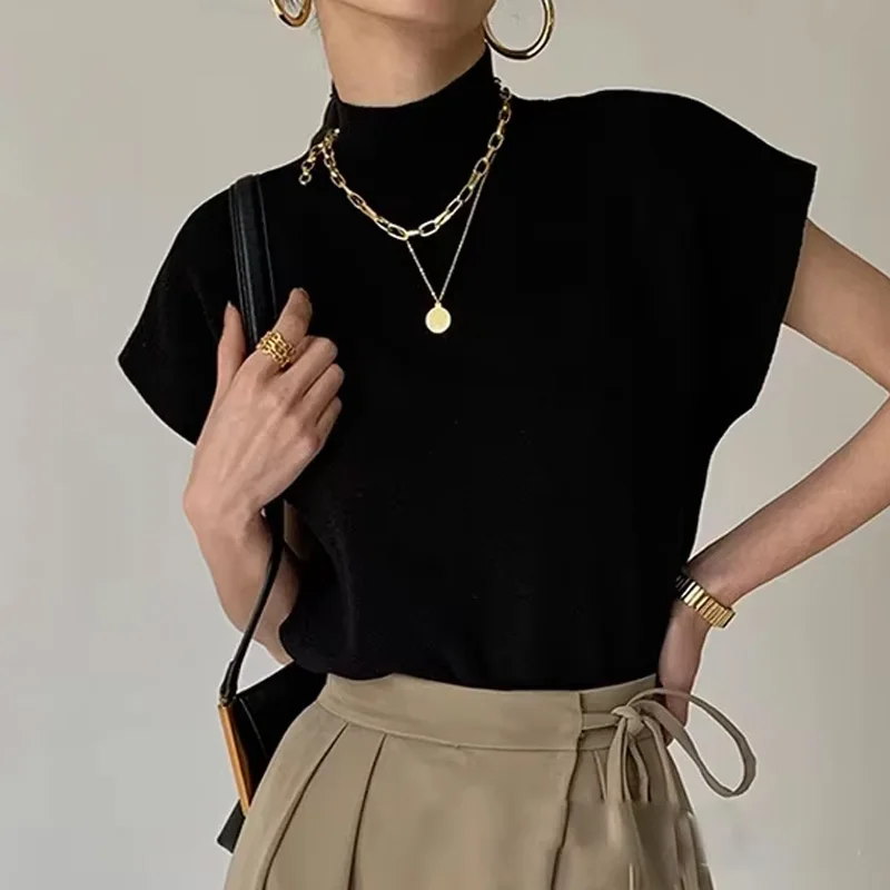 Fashion Elegant Solid Slim Fit Women's Knitted T-shirt Casual Half High Neck Sleeveless Top Korean Style Women's Clothing 20397
Fashion Elegant Solid Slim Fit Women's Knitted T-shirt Casual Half High Neck Sleeveless Top Korean Style Women's Clothing 20397