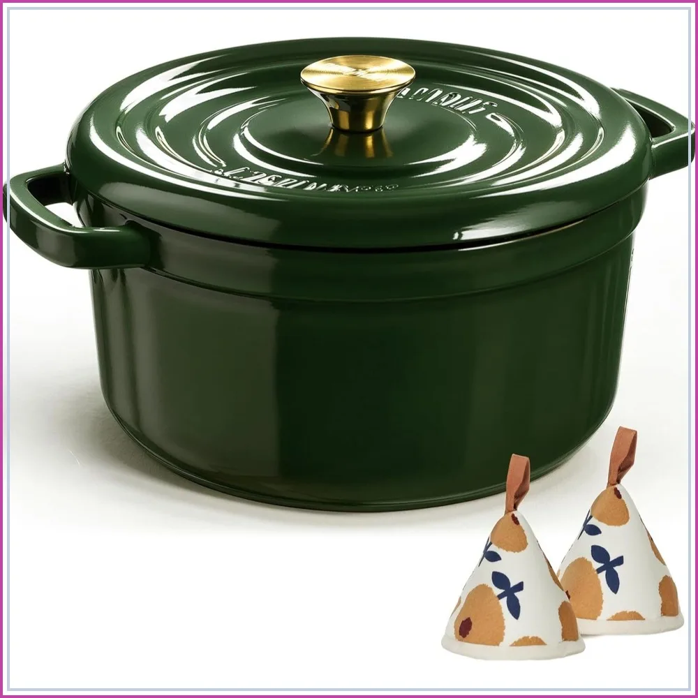 5QT Enameled Cast Iron Dutch Oven with Lid, Cookbook & Potholders - Heavy-Duty for Braising, Stews, Roasting, Sourdough Baking
5QT Enameled Cast Iron Dutch Oven with Lid, Cookbook & Potholders - Heavy-Duty for Braising, Stews, Roasting, Sourdough Baking
