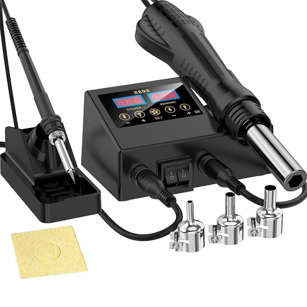 8898 Heat Gun Electric Soldering Iron Dual Digital Display 2 in 1 Welding Station Welding Maintenance Tool Combination EU Plug
8898 Heat Gun Electric Soldering Iron Dual Digital Display 2 in 1 Welding Station Welding Maintenance Tool Combination EU Plug
