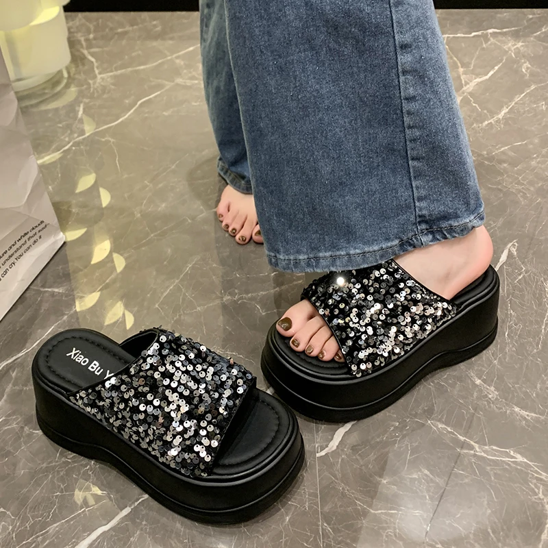 Women Full Sequin Chunky Wedge Platform Mules Slides Open Toe Height Increasing Casual Beach Party Summer Sandals Slippers Shoes
Women Full Sequin Chunky Wedge Platform Mules Slides Open Toe Height Increasing Casual Beach Party Summer Sandals Slippers Shoes