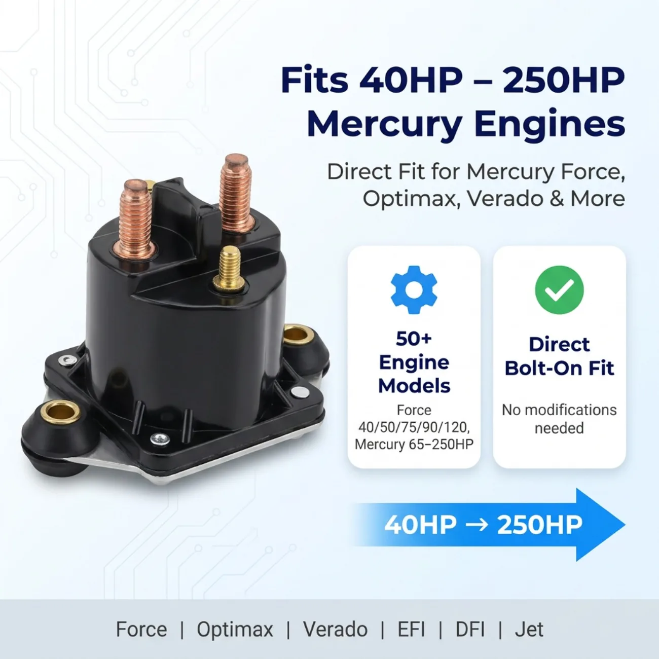 12V Marine Boat Starter Solenoid Relay for Mercury Force Outboard 40-250 HP Engine 89-817109A2 89-817109A3 SMR6010 89-817109A1
12V Marine Boat Starter Solenoid Relay for Mercury Force Outboard 40-250 HP Engine 89-817109A2 89-817109A3 SMR6010 89-817109A1