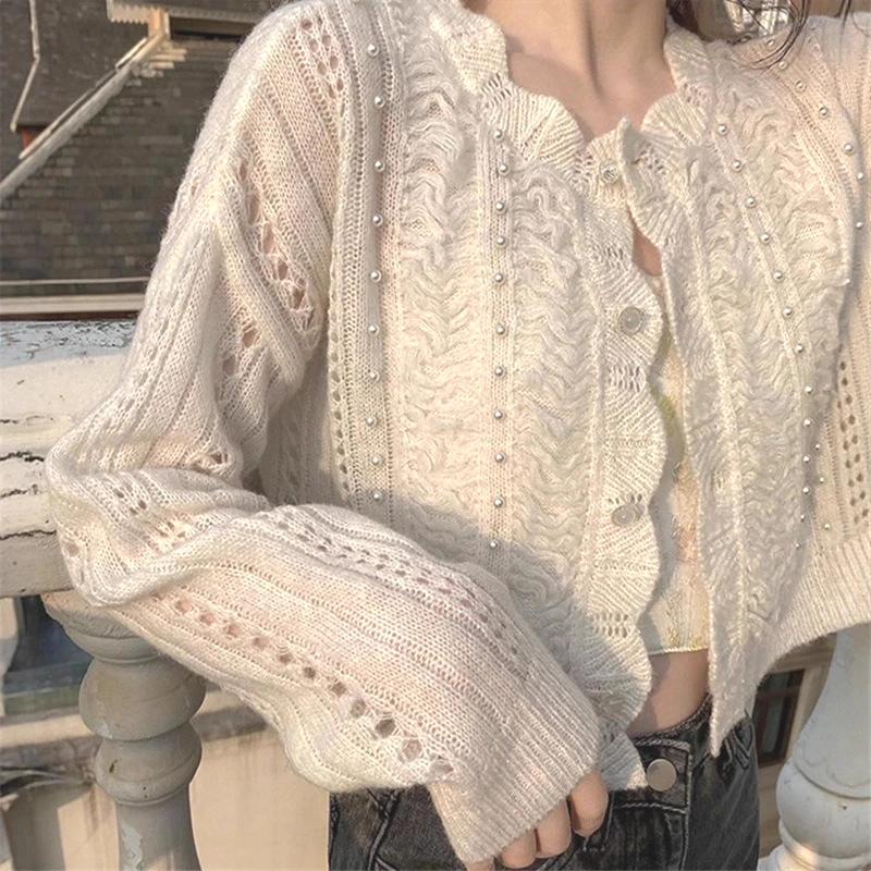 Women Beaded Cardigan Sweaters Solid KnittedJumpers O Neck Long Sleeves Single Breasted Loose Office Lady Casual 2026 Spring
Women Beaded Cardigan Sweaters Solid KnittedJumpers O Neck Long Sleeves Single Breasted Loose Office Lady Casual 2026 Spring