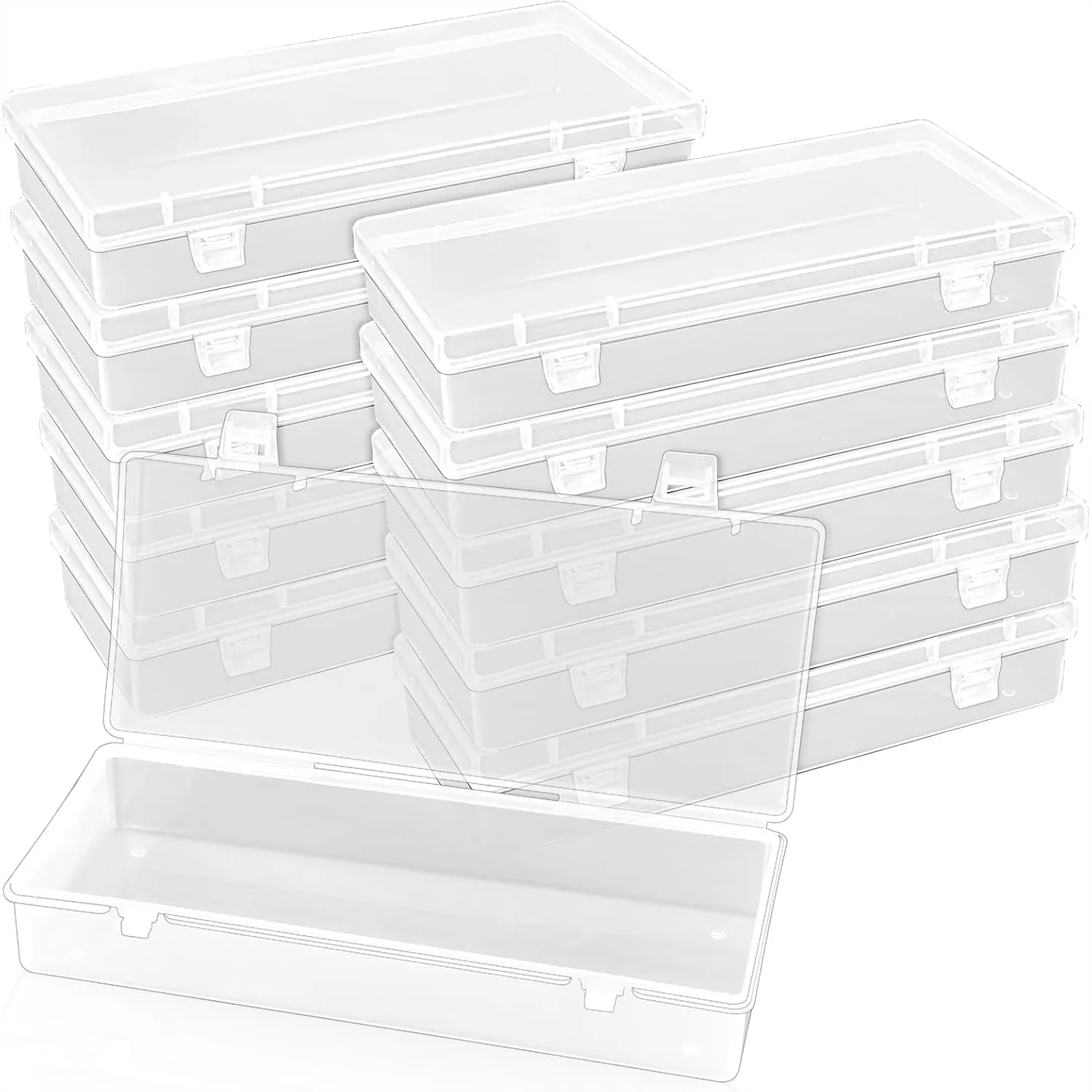 10 Pack 6'' Plastic Storage Boxes with Hinged Lids, Clear Rectangle Containers for Beads, Jewelry, Craft Items
10 Pack 6'' Plastic Storage Boxes with Hinged Lids, Clear Rectangle Containers for Beads, Jewelry, Craft Items