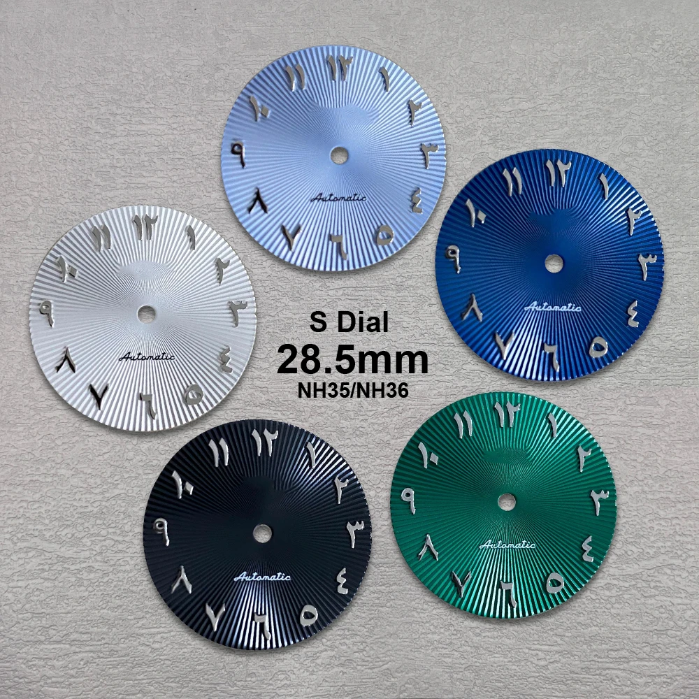 28.5mm S Logo Arabic NH35 Dial Suitable for NH35/NH36 Movement No Luminous Watch Modification Accessories Fit 3/3.8/4.2 O'clock
28.5mm S Logo Arabic NH35 Dial Suitable for NH35/NH36 Movement No Luminous Watch Modification Accessories Fit 3/3.8/4.2 O'clock