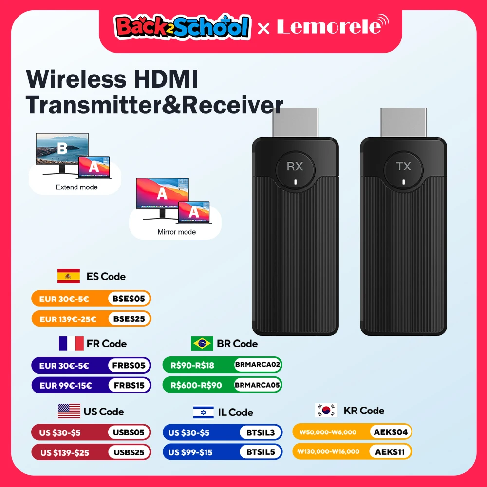 Lemorele Q50 Wireless HDMI Video Transmitter and Receiver Extender Kit Display Adapter Dongle for TV Monitor Projector Switch PC
Lemorele Q50 Wireless HDMI Video Transmitter and Receiver Extender Kit Display Adapter Dongle for TV Monitor Projector Switch PC