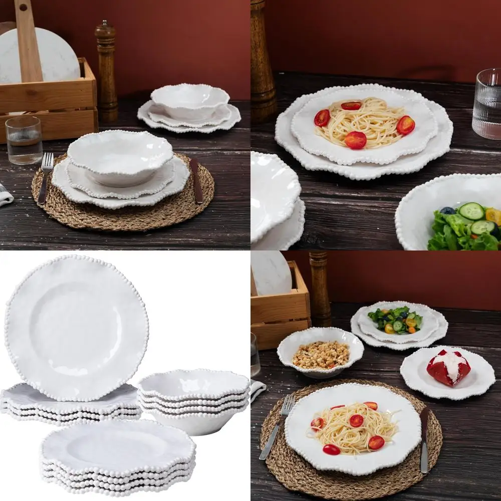 Cream 12pcs Beaded 100% Melamine Dinnerware Set, Elegant Scalloped Edge Durable & Shatterproo Outdoor Dining Set,Unbreakable Pla
Cream 12pcs Beaded 100% Melamine Dinnerware Set, Elegant Scalloped Edge Durable & Shatterproo Outdoor Dining Set,Unbreakable Pla