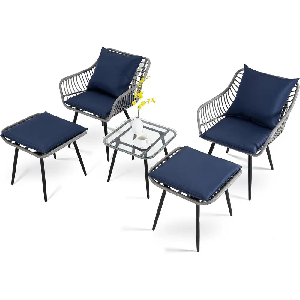 All-Weather Outdoor Wicker Bistro Set with Chairs, Ottoman, and Coffee Table for Patio, Balcony, or Poolside (Grey/Blue)
All-Weather Outdoor Wicker Bistro Set with Chairs, Ottoman, and Coffee Table for Patio, Balcony, or Poolside (Grey/Blue)