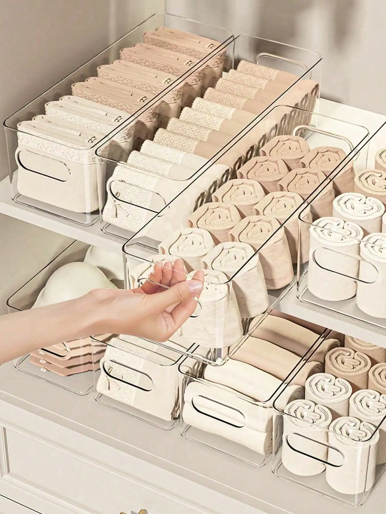 7pcs Transparent Desktop Storage Box Home Underwear Bra Socks Cosmetic Phone Case Refrigerator Drawer Organizer, Clear Acrylic Container Set For Bedroom Closet Bathroom Kitchen Organization, Stackable Multipurpose Storage Solution For Women Girls Dorm Apa
7pcs Transparent Desktop Storage Box Home Underwear Bra Socks Cosmetic Phone Case Refrigerator Drawer Organizer, Clear Acrylic Container Set For Bedroom Closet Bathroom Kitchen Organization, Stackable Multipurpose Storage Solution For Women Girls Dorm Apa