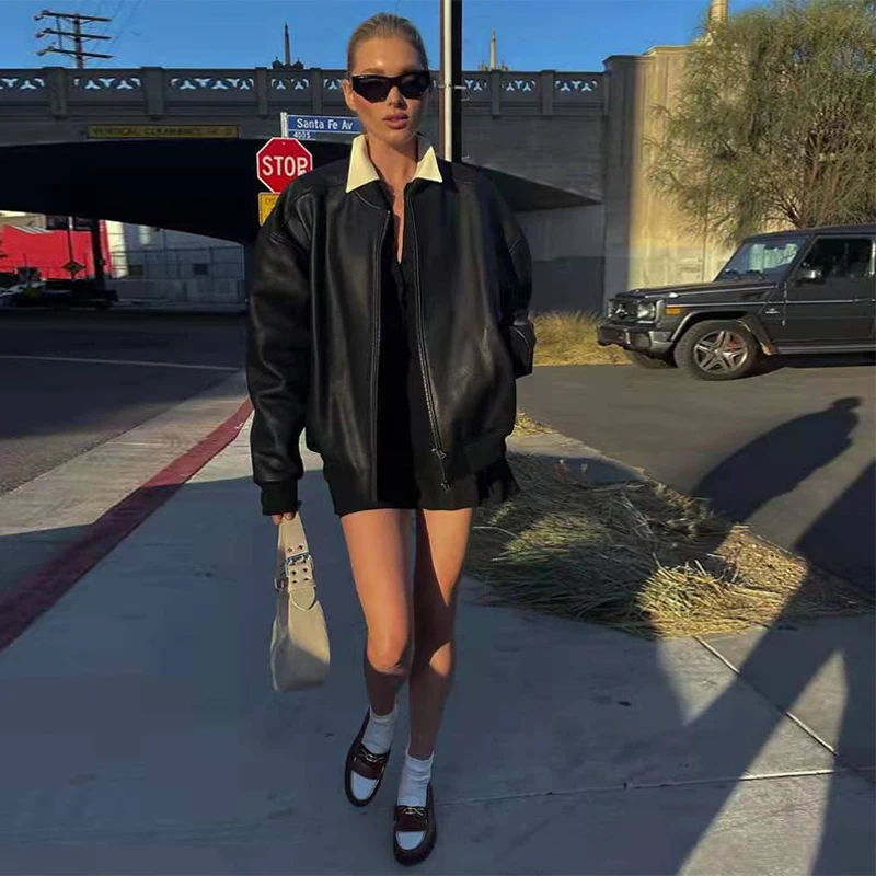 Elsahosk Ultra-Model 2025 Spring Autumn Loose Casual PU Leather Black Baseball Jacket Stylish Street Style Zipper Long Sleeve
Elsahosk Ultra-Model 2025 Spring Autumn Loose Casual PU Leather Black Baseball Jacket Stylish Street Style Zipper Long Sleeve