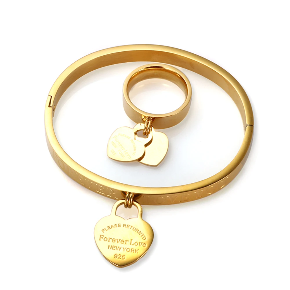 Stainless Steel Forever Love Cuff Bangle Bracelet Sweet Heart Charm Ring For Women Men Wedding Jewelry Set Gift
Stainless Steel Forever Love Cuff Bangle Bracelet Sweet Heart Charm Ring For Women Men Wedding Jewelry Set Gift