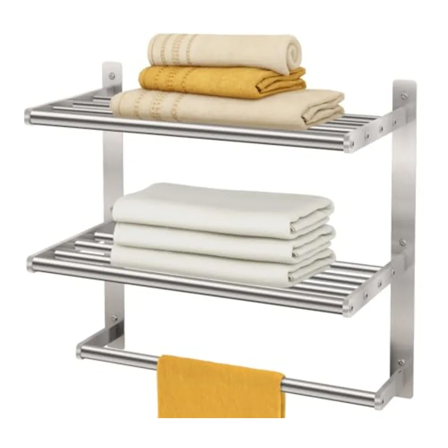 Towel Shelf for Bathroom Wall Mounted, 3-Tier Hotel Style Towel Rack with Towel Bars, Brushed Nickel Towel Racks for Bathroom L
Towel Shelf for Bathroom Wall Mounted, 3-Tier Hotel Style Towel Rack with Towel Bars, Brushed Nickel Towel Racks for Bathroom L
