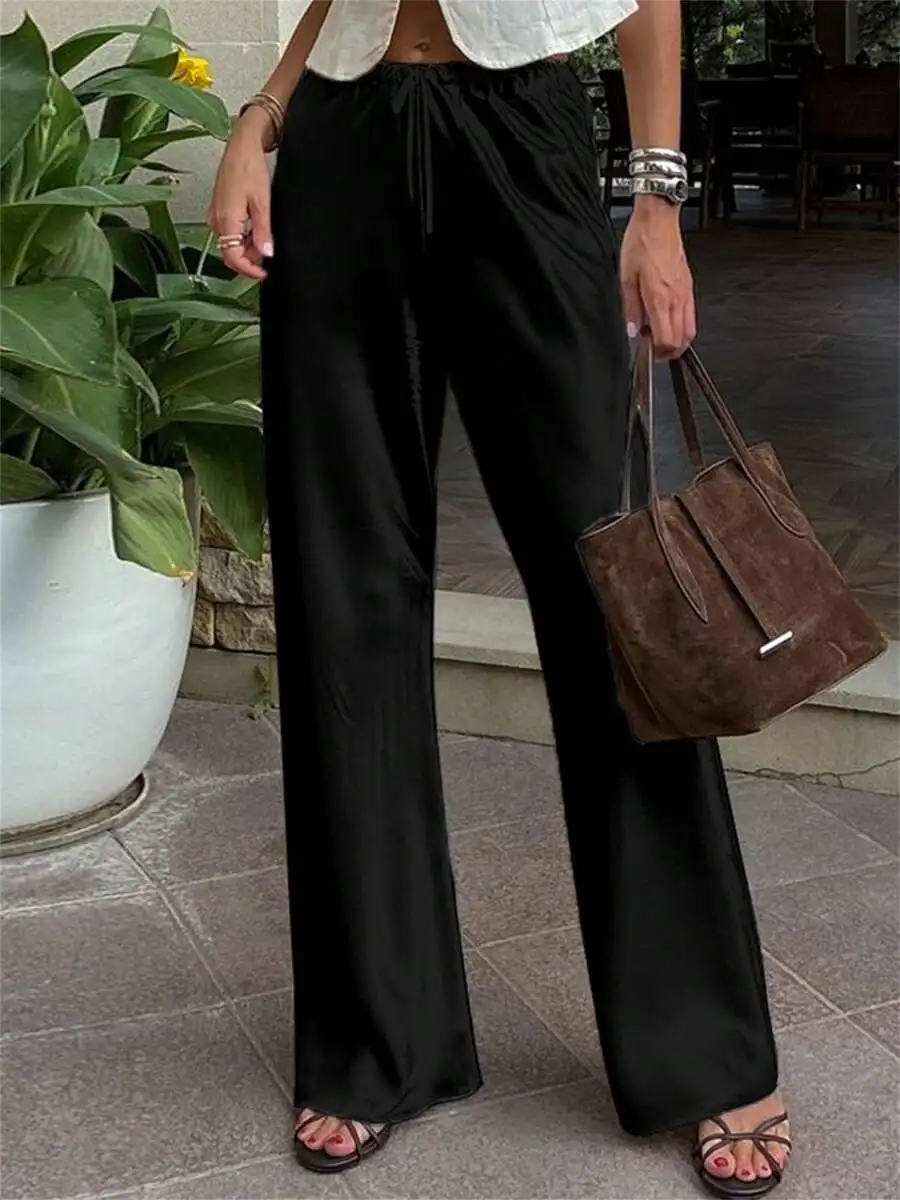 Womens Casual Wide Leg Satin Pants Elastic Waist Solid Color Full Length Trousers
Womens Casual Wide Leg Satin Pants Elastic Waist Solid Color Full Length Trousers