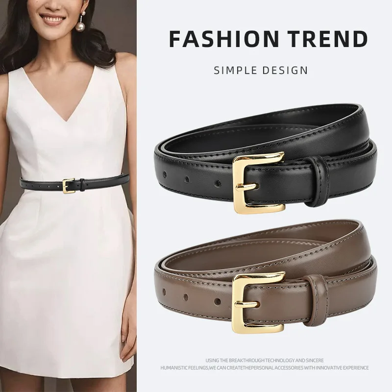 New genuine leather women's belt, versatile jeans belt, high-end trendy pin buckle belt 
New genuine leather women's belt, versatile jeans belt, high-end trendy pin buckle belt