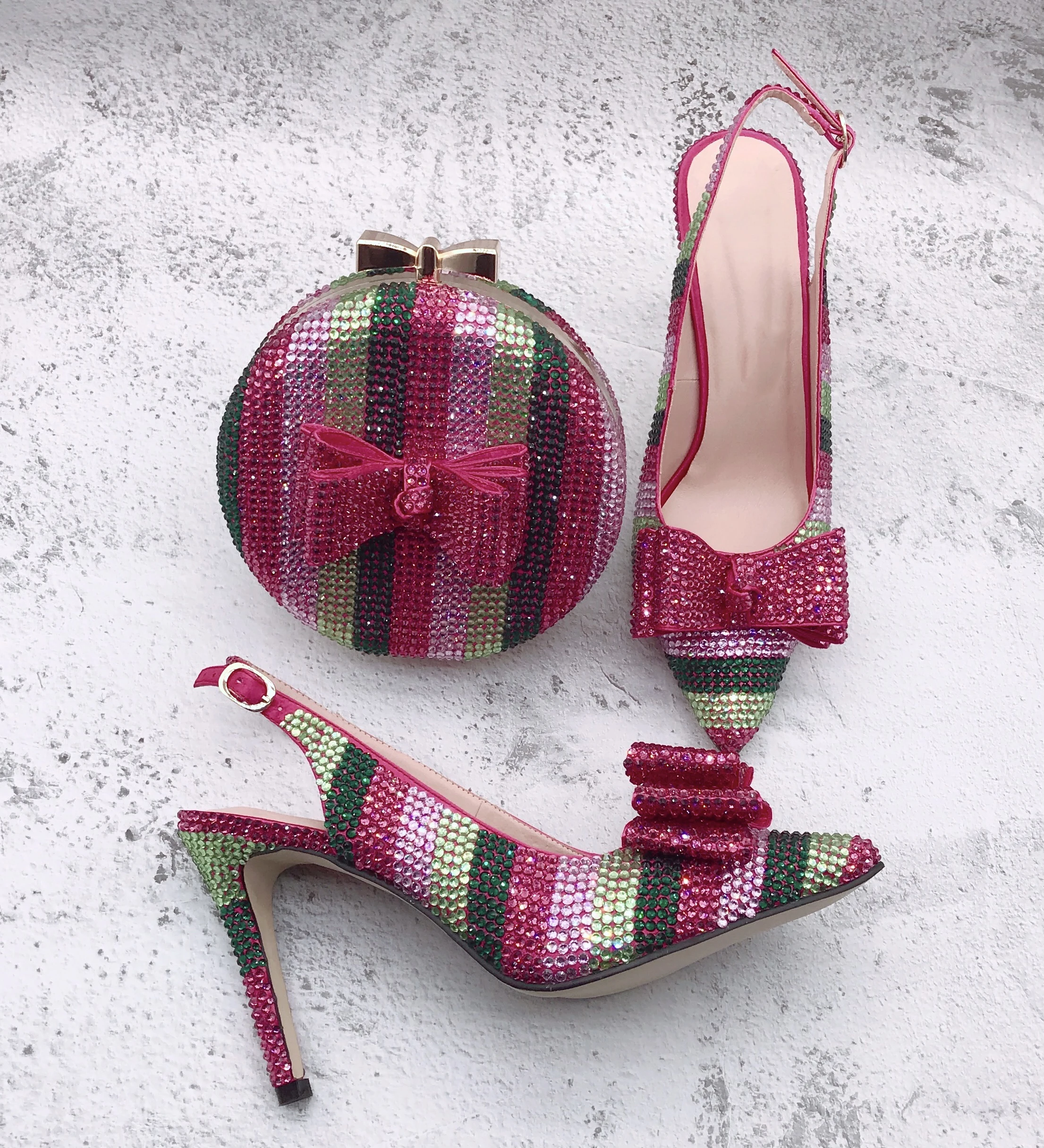 BS1578 Custom Handmade Multicolor Crystal Bow Shoes with Matching Bags Set Slingbacks Block Heel Women Bridal wedding Shoes
BS1578 Custom Handmade Multicolor Crystal Bow Shoes with Matching Bags Set Slingbacks Block Heel Women Bridal wedding Shoes