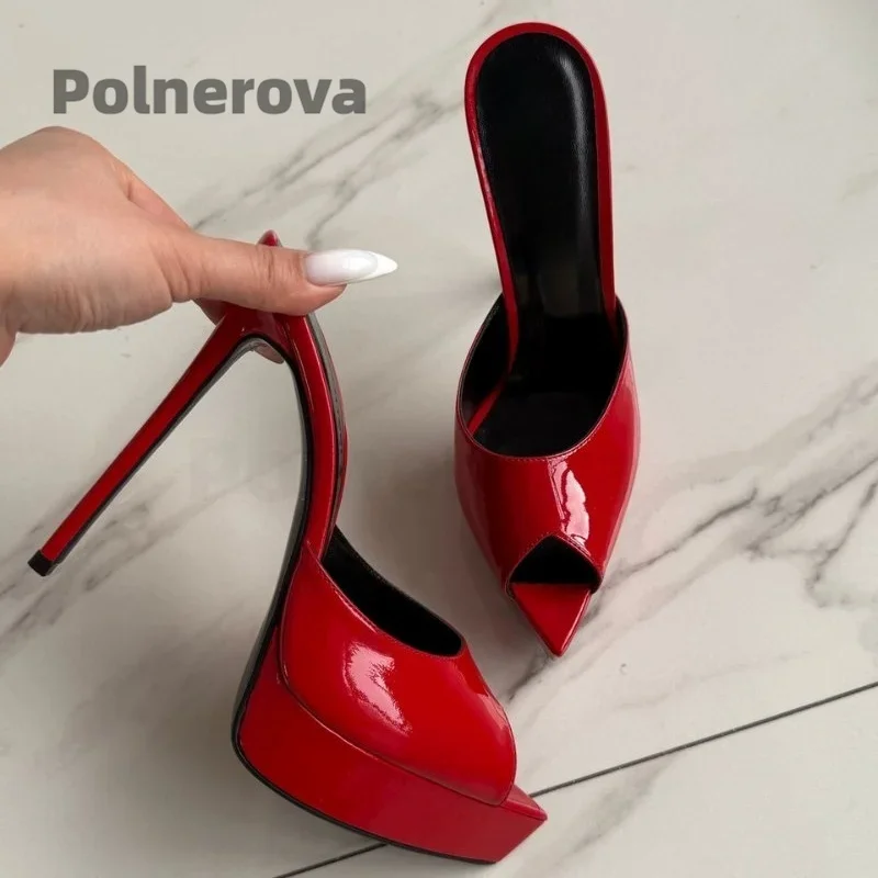 Pointed Peep Toe Slippers for Women Patent Leather Platform Stiletto High Heels Ladies Shallow Two Tone Pull On Summer Shoes
Pointed Peep Toe Slippers for Women Patent Leather Platform Stiletto High Heels Ladies Shallow Two Tone Pull On Summer Shoes