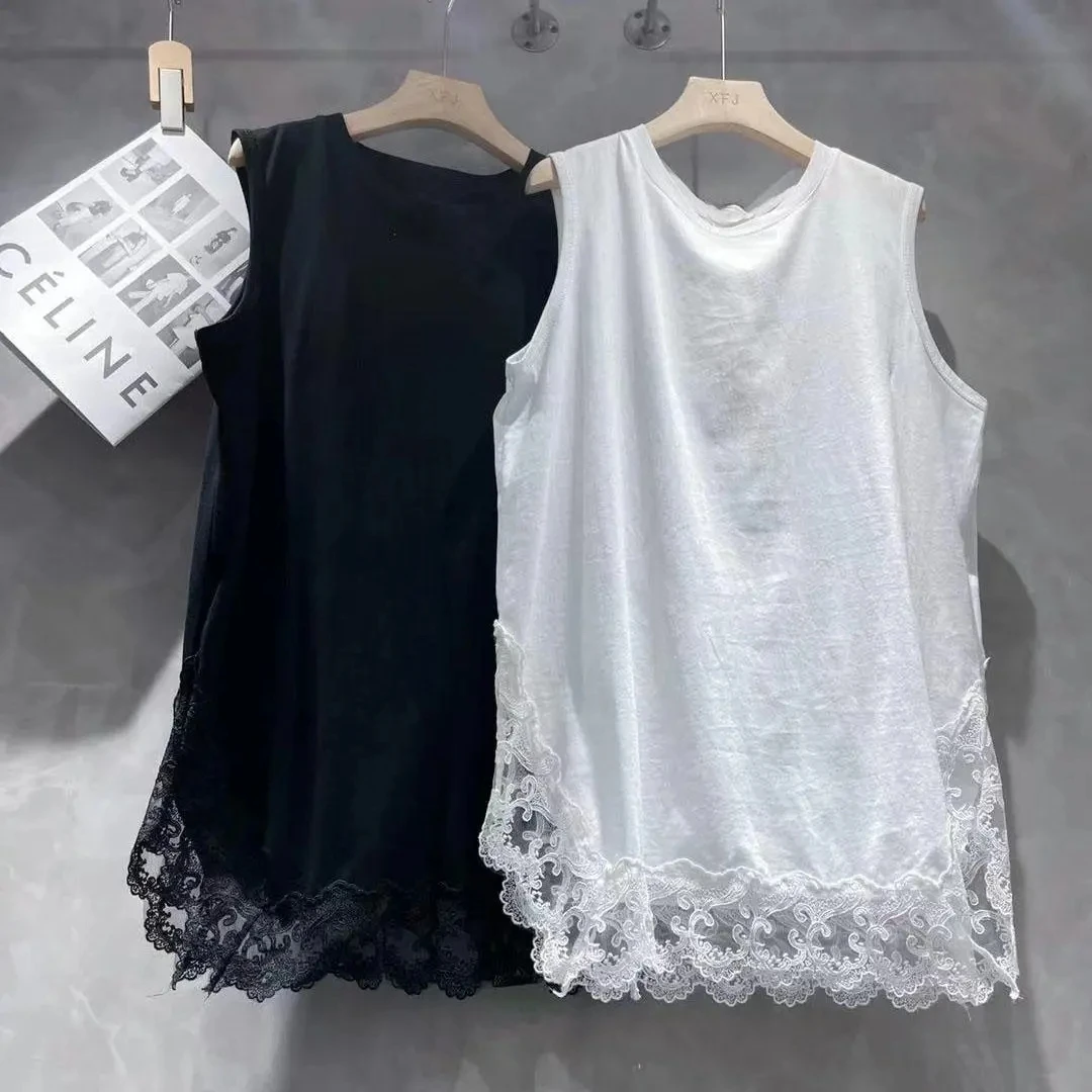 Plus Size 5XL 150kg Summer Women's Clothing Solid Color Lace T-shirt Tops Tees Female Sleeveless Top Oversized T-shirt
Plus Size 5XL 150kg Summer Women's Clothing Solid Color Lace T-shirt Tops Tees Female Sleeveless Top Oversized T-shirt