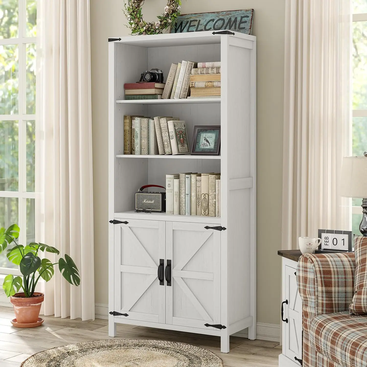 Farmhouse Bookcase & Bookshelf with Doors, 5-Shelf Bookcase Adjustable Bookshelf, Wood Tall Storage Cabinet for Bedroom, Office
Farmhouse Bookcase & Bookshelf with Doors, 5-Shelf Bookcase Adjustable Bookshelf, Wood Tall Storage Cabinet for Bedroom, Office