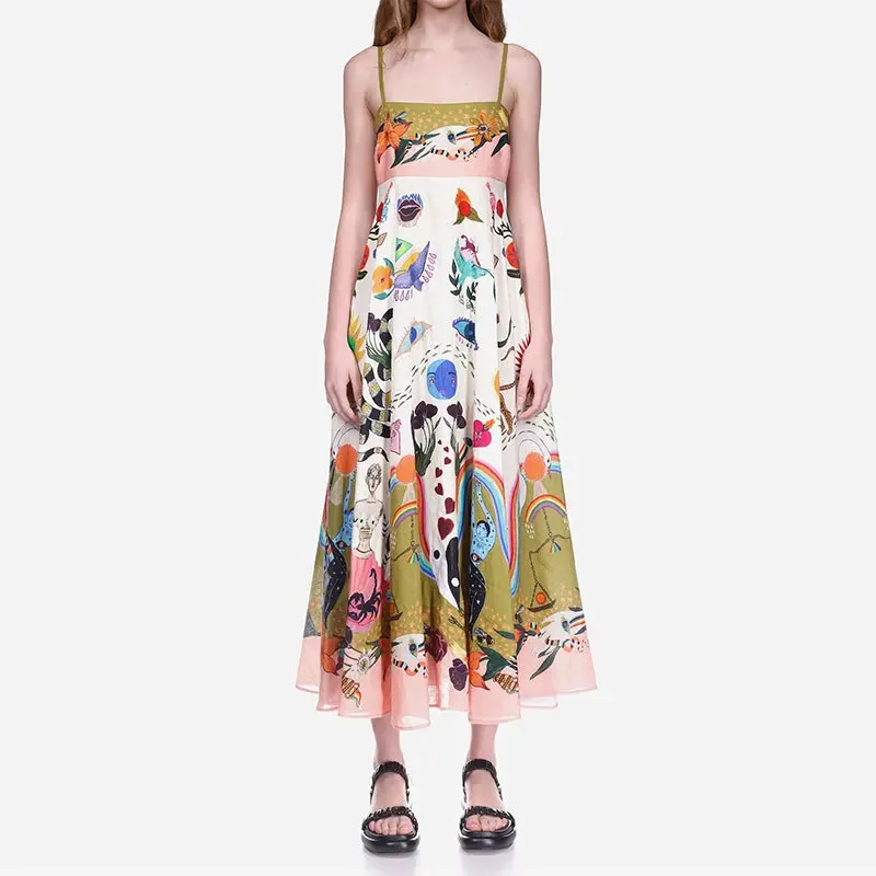 Spring/Summer European and American Women's Clothing New Style Elegant High Waist Printed Strap Casual Fashion Dress 2025
Spring/Summer European and American Women's Clothing New Style Elegant High Waist Printed Strap Casual Fashion Dress 2025