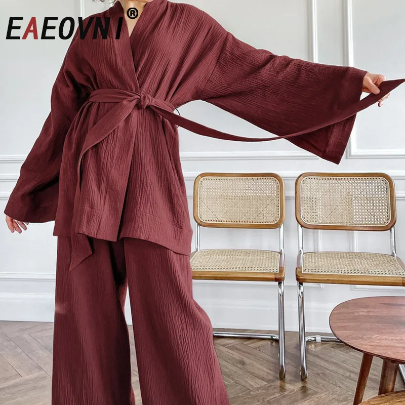 EAEOVNI Casual Many Color Women's 2 Piece Set 2025 Spring New Fashion Belt Gathered Waist Blouse + Wide Leg Trousers Clothing
EAEOVNI Casual Many Color Women's 2 Piece Set 2025 Spring New Fashion Belt Gathered Waist Blouse + Wide Leg Trousers Clothing