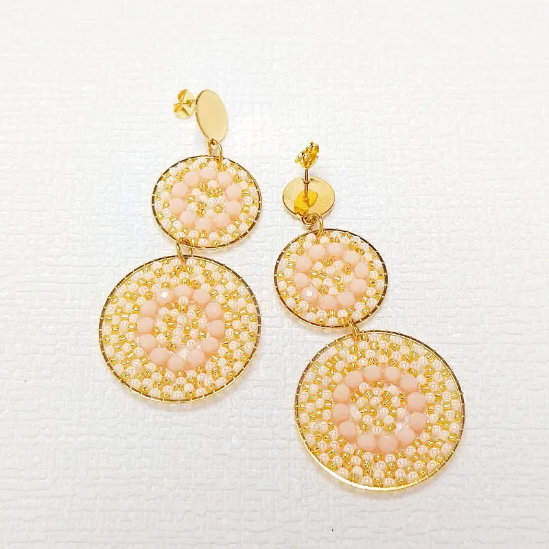 Beaded earrings Double-deck Roundness Originality Calabash Graph Crystal Hand knitting Bohemia Alloy Simple Rice bead earrings
Beaded earrings Double-deck Roundness Originality Calabash Graph Crystal Hand knitting Bohemia Alloy Simple Rice bead earrings