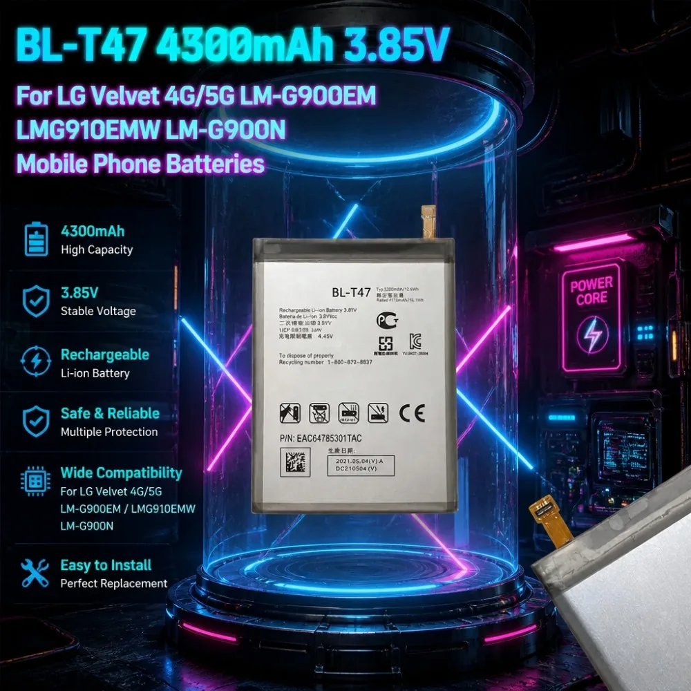 Fast Shipping BL-T47 4300mAh 3.85V Replacement Battery for LG Velvet 4G/5G LM-G900EM LMG910EMW LM-G900N Mobile Phone Batteries
Fast Shipping BL-T47 4300mAh 3.85V Replacement Battery for LG Velvet 4G/5G LM-G900EM LMG910EMW LM-G900N Mobile Phone Batteries