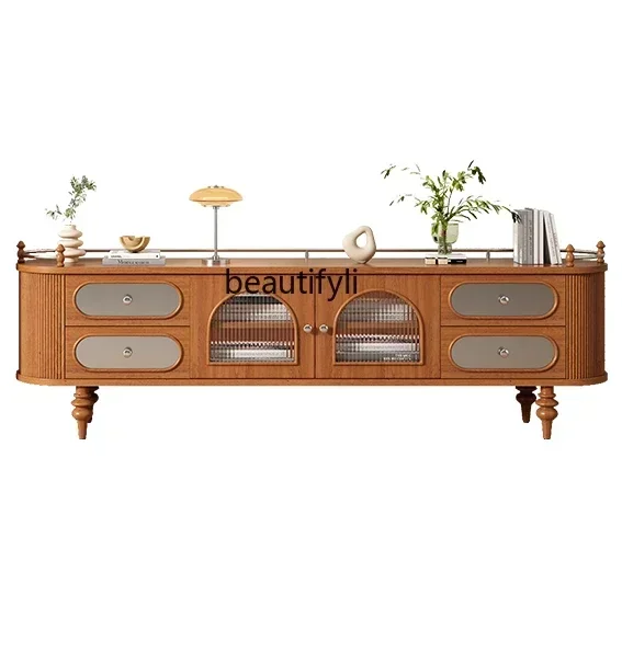 French solid wood TV cabinet cherry wood medieval Roman column Changhong glass Nordic light luxury floor cabinet
French solid wood TV cabinet cherry wood medieval Roman column Changhong glass Nordic light luxury floor cabinet