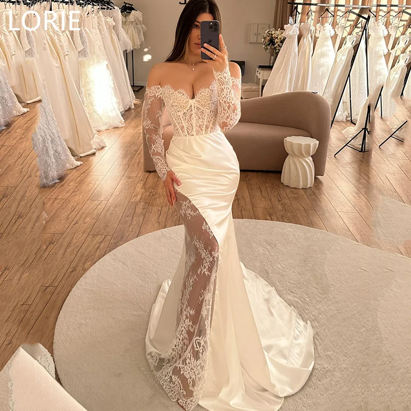 LORIE Mermaid Off Shoulder Lace Appliques Sexy Wedding Dress Sweetheart Side Split Wedding Gowns Backless Bride Gown Customized
LORIE Mermaid Off Shoulder Lace Appliques Sexy Wedding Dress Sweetheart Side Split Wedding Gowns Backless Bride Gown Customized