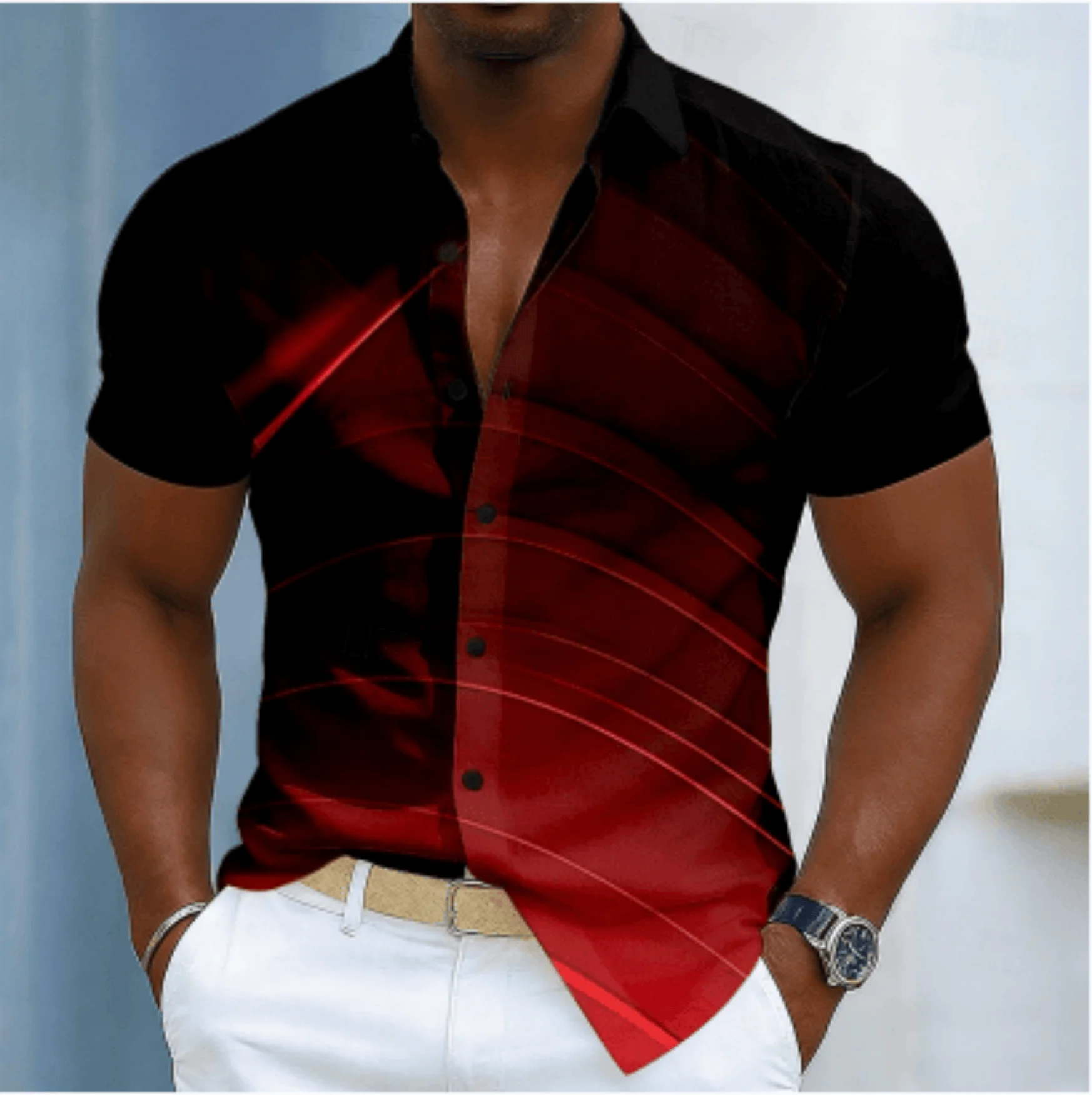 Men's Gradient Stripe Line Print Short Sleeve Shirt, Spring Summer Edgy Casual Party Blouse, Loose Casual Top
Men's Gradient Stripe Line Print Short Sleeve Shirt, Spring Summer Edgy Casual Party Blouse, Loose Casual Top