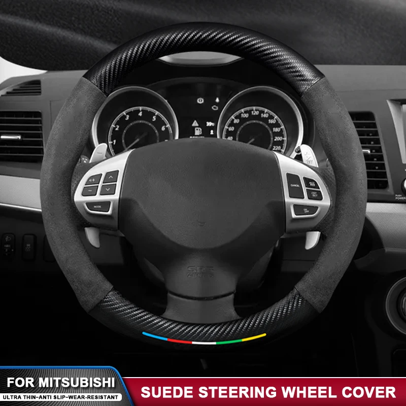 Car Suede Carbon Fiber Steering Wheel Cover For Mitsubishi Outlander Pajero ASX Colt Lancer EX Evolution X L200 Triton RALLIART 
Car Suede Carbon Fiber Steering Wheel Cover For Mitsubishi Outlander Pajero ASX Colt Lancer EX Evolution X L200 Triton RALLIART