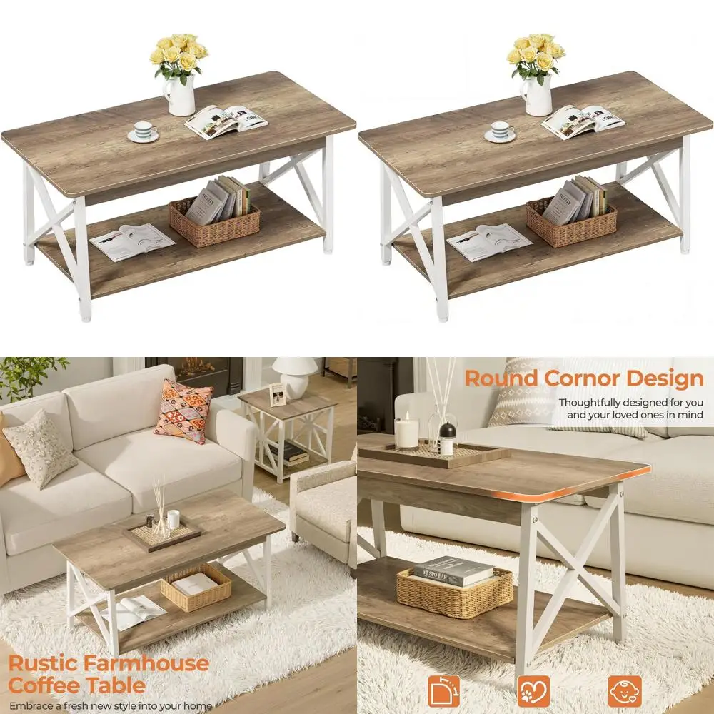 Round 39.4 Living Room Coffee Table with 2-Tier Storage, Rustic Industrial Style, White Gray Wash Finish
Round 39.4 Living Room Coffee Table with 2-Tier Storage, Rustic Industrial Style, White Gray Wash Finish