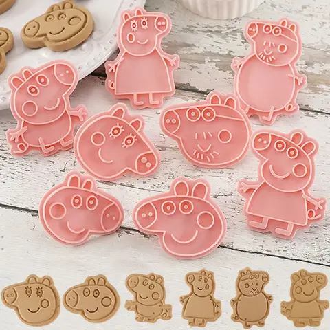 8 ชิ้น Hasbro Peppa Pig Mini Cookie Cutter ชุดกล่อง 3D การ์ตูน Pressable บิสกิตแม่พิมพ์ DIY ขนมเบเกอรี่ Bakeware ของขวัญ