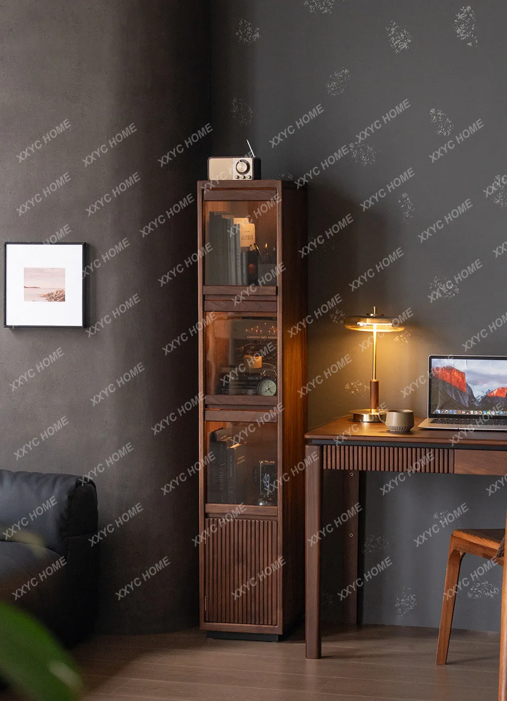 DVSolid wood bookcase crevice storage cabinet with door floor rack black walnut wall side cabinet
DVSolid wood bookcase crevice storage cabinet with door floor rack black walnut wall side cabinet
