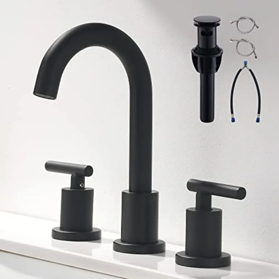 Two Handle Widespread Bathroom Sink Faucet - 3 Hole Vanity Faucet with Pop-Up Drain and cUPC Faucet Supply Lines, 8 Inch Bathro
Two Handle Widespread Bathroom Sink Faucet - 3 Hole Vanity Faucet with Pop-Up Drain and cUPC Faucet Supply Lines, 8 Inch Bathro