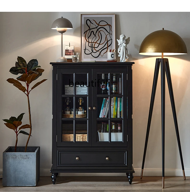 American-Style Solid Wood Wine Cabinet Simple Black Living Room Wall Storage Display Cabinet Sideboard Cabinet
American-Style Solid Wood Wine Cabinet Simple Black Living Room Wall Storage Display Cabinet Sideboard Cabinet