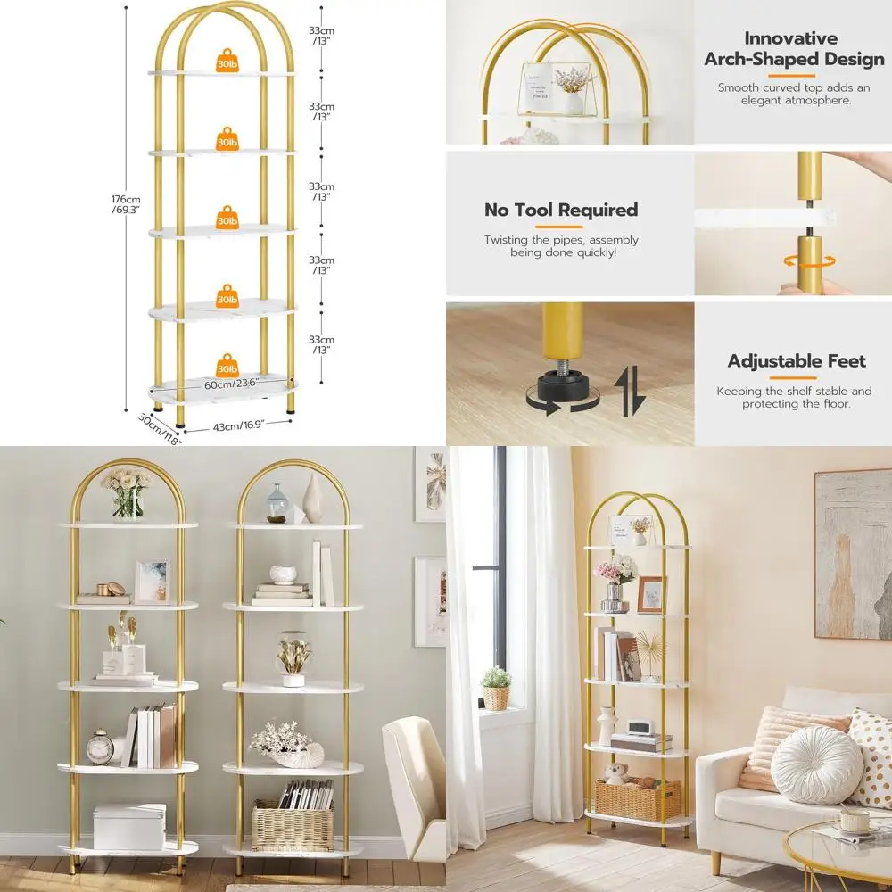 5-ярусная открытая книжная полка в индустриальном стиле с металлическим каркасом и деревянными полками, высокий органайзер для хранения для дома, простая сборка, золотистый цвет
5-ярусная открытая книжная полка в индустриальном стиле с металлическим каркасом и деревянными полками, высокий органайзер для хранения для дома, простая сборка, золотистый цвет