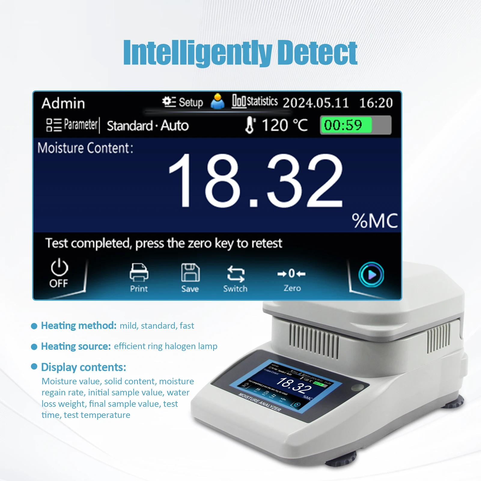120g Capacity Moisture Analyzer with Touch Screen, Lab Moisture Tester – 0.01% Readability Halogen Moisture Meter for Wood, Grain, Food Testing
120g Capacity Moisture Analyzer with Touch Screen, Lab Moisture Tester – 0.01% Readability Halogen Moisture Meter for Wood, Grain, Food Testing