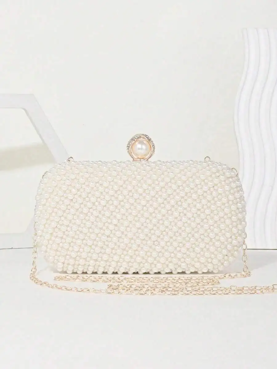 Elegant Faux Pearl Box Clutch With Chain Strap For Evening Party Wedding
Elegant Faux Pearl Box Clutch With Chain Strap For Evening Party Wedding