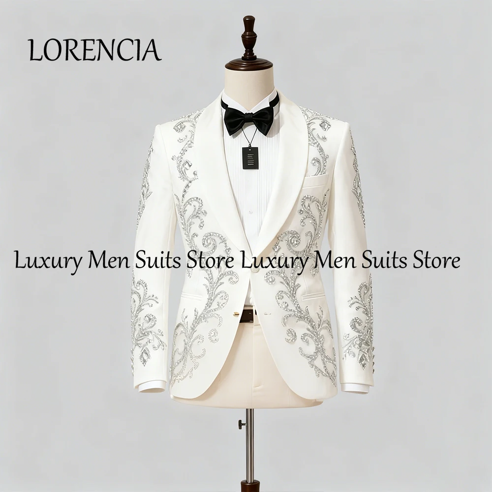 Elegant Crystal Men Suits 2 Pieces Shawl Collar Tuxedos Set Evening Party Groom Wear Customized Blazer Pants trajes para hombre
Elegant Crystal Men Suits 2 Pieces Shawl Collar Tuxedos Set Evening Party Groom Wear Customized Blazer Pants trajes para hombre