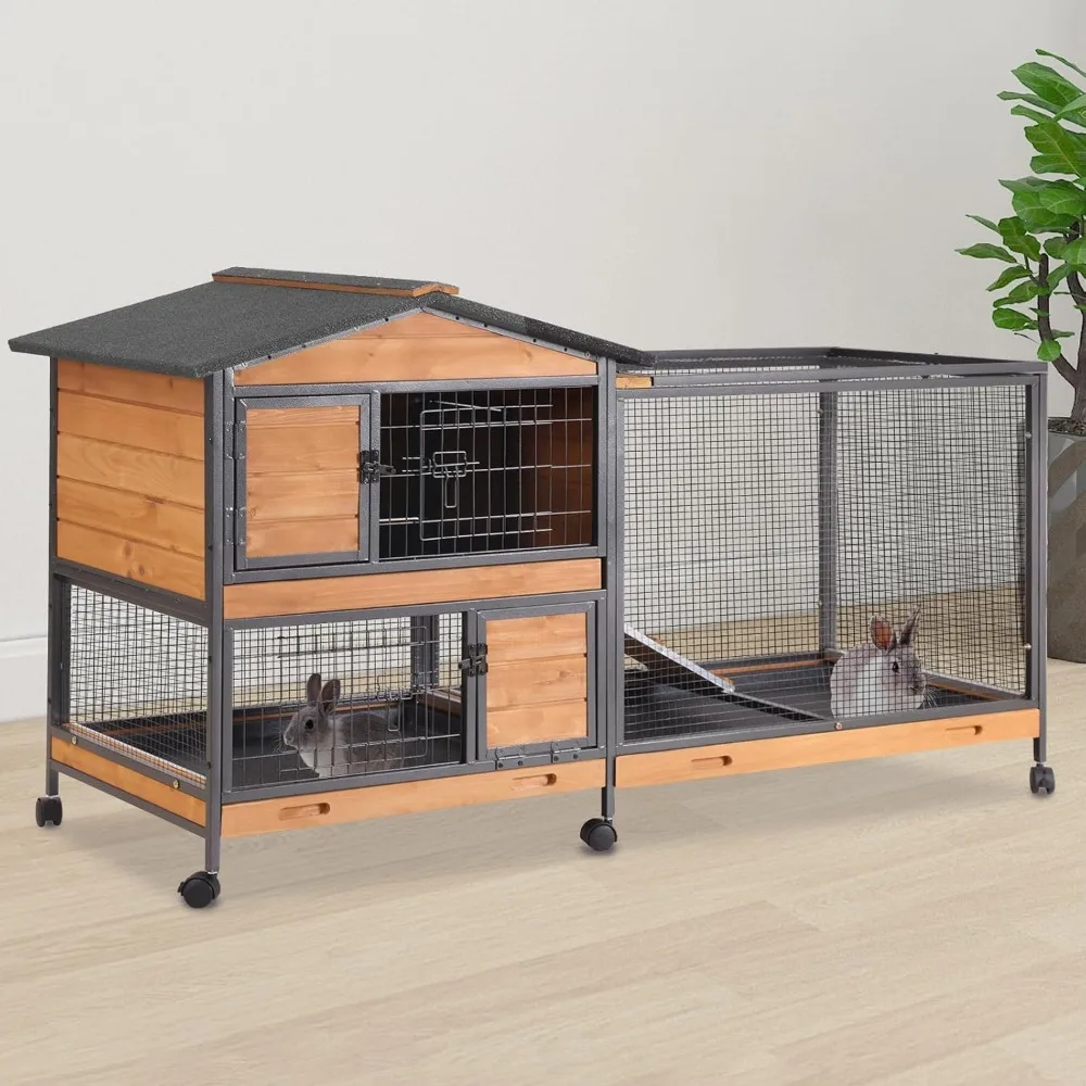 2-Story Rabbit Cage with Chew-Proof Metal Frame for Indoor/Outdoor - 62" Bunny Hutch Guinea Pig Cages with 6 Locking Wheels
2-Story Rabbit Cage with Chew-Proof Metal Frame for Indoor/Outdoor - 62" Bunny Hutch Guinea Pig Cages with 6 Locking Wheels