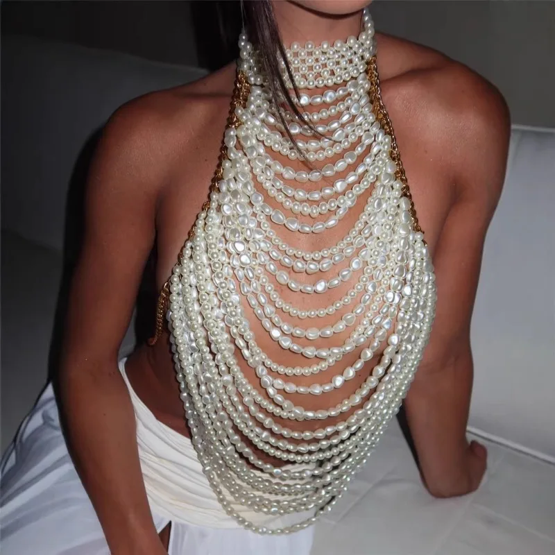 Chic Pearls Hollow Out Tassel Halter Body Chain Women Sexy Turtleneck Sleeveless Backless Night Clubwear Party Tank Tops Camis
Chic Pearls Hollow Out Tassel Halter Body Chain Women Sexy Turtleneck Sleeveless Backless Night Clubwear Party Tank Tops Camis