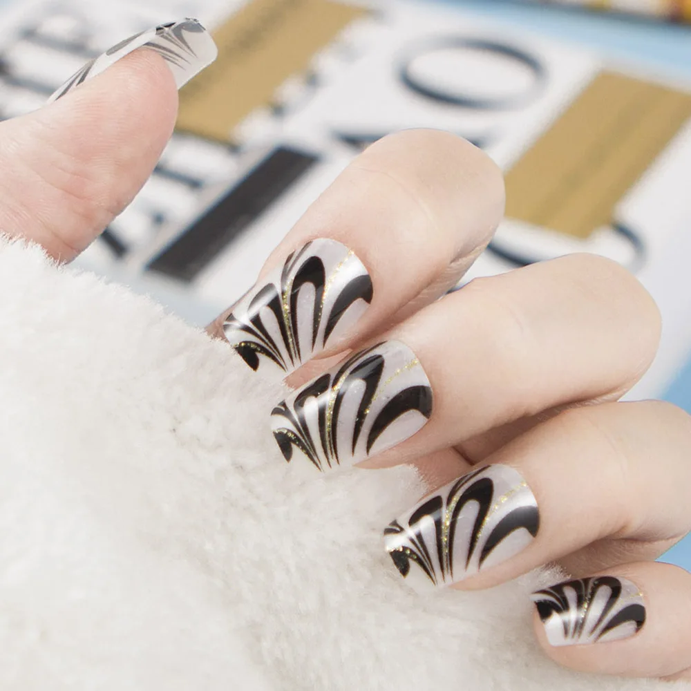 Black Grey Strips 24 Pieces/Box Press on False Nail Tips Square Shape Fake M Size Fake Nail Tips with Adhesive
Black Grey Strips 24 Pieces/Box Press on False Nail Tips Square Shape Fake M Size Fake Nail Tips with Adhesive