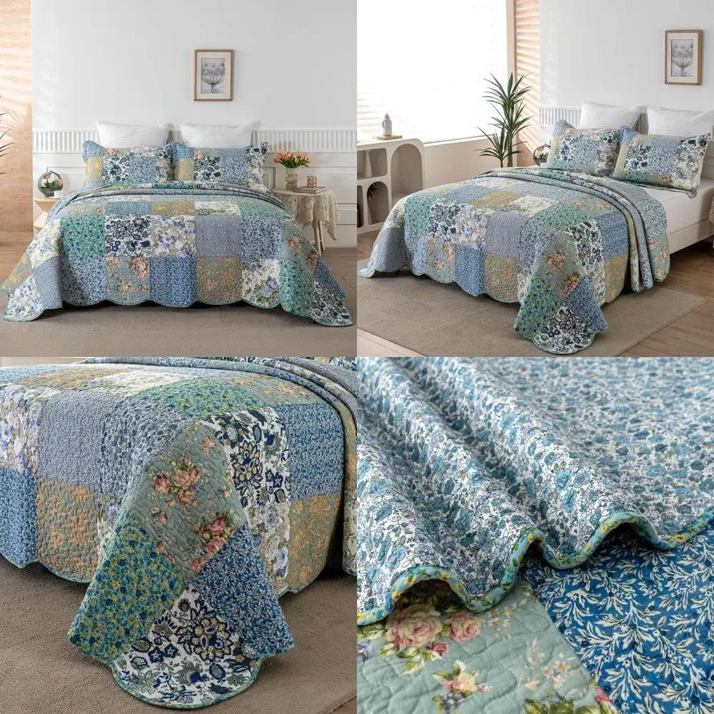 Queen Size Cotton Floral Quilt Set - Reversible Patchwork Bedspread with Pillow Shams for All Seasons
Queen Size Cotton Floral Quilt Set - Reversible Patchwork Bedspread with Pillow Shams for All Seasons