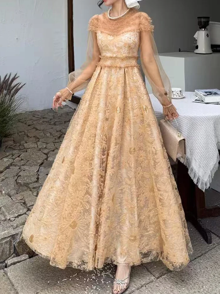 Heavy industry lace wood ear mesh embroidery dinner high waist dress 2025 spring new round neck long sleeve long swing dress
Heavy industry lace wood ear mesh embroidery dinner high waist dress 2025 spring new round neck long sleeve long swing dress