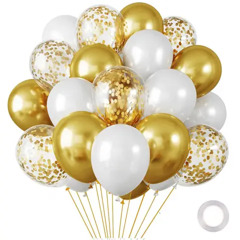 30PCS 10/12Inch White And Golden Balloons Pearl White Balloons Golden Confetti Balloons For Birthday Weddings Anniversary Party