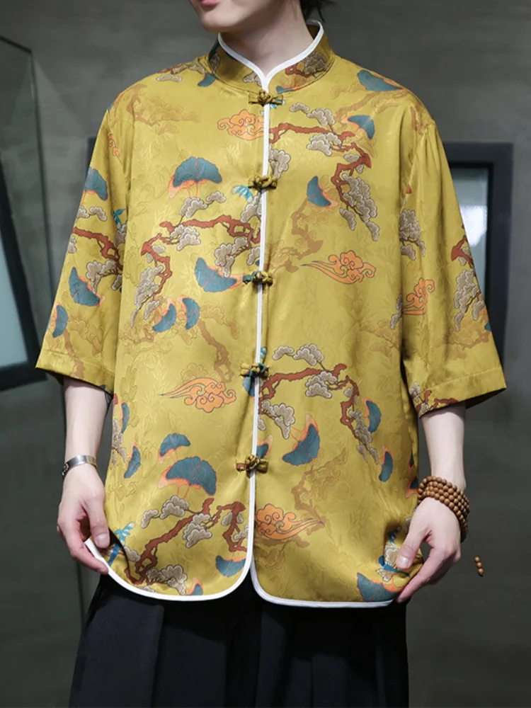Ice Silk ort Sve irt Men's Traditional Chinese Sle Summer Thin New Faion Retro Buttoned Lay Brother's Clothes
Ice Silk ort Sve irt Men's Traditional Chinese Sle Summer Thin New Faion Retro Buttoned Lay Brother's Clothes