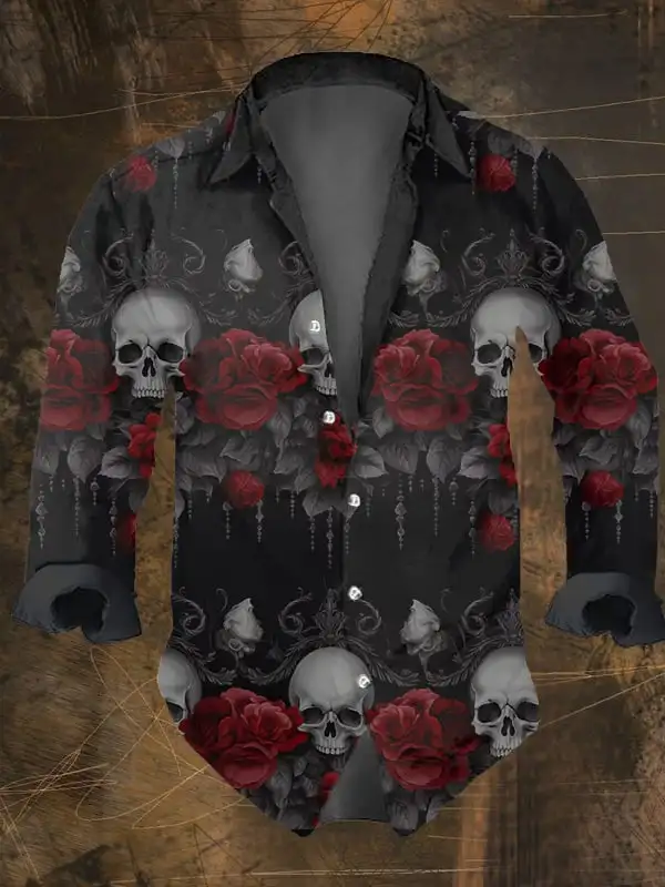Halloween Men's Retro Dark Skull Prints Long Sleeve Shirt-Skull Rose Print,Regular Fit,Lapel Collar, Polyester Blend Black Tops
Halloween Men's Retro Dark Skull Prints Long Sleeve Shirt-Skull Rose Print,Regular Fit,Lapel Collar, Polyester Blend Black Tops