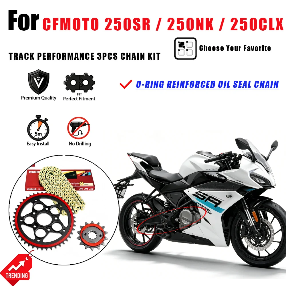 For CFMOTO 250SR 250NK 250CLX Track Single Swingarm Sprocket O-ring Chain Kit 3pcs Set Accesorios Moto Cadena Piñon Parts
For CFMOTO 250SR 250NK 250CLX Track Single Swingarm Sprocket O-ring Chain Kit 3pcs Set Accesorios Moto Cadena Piñon Parts