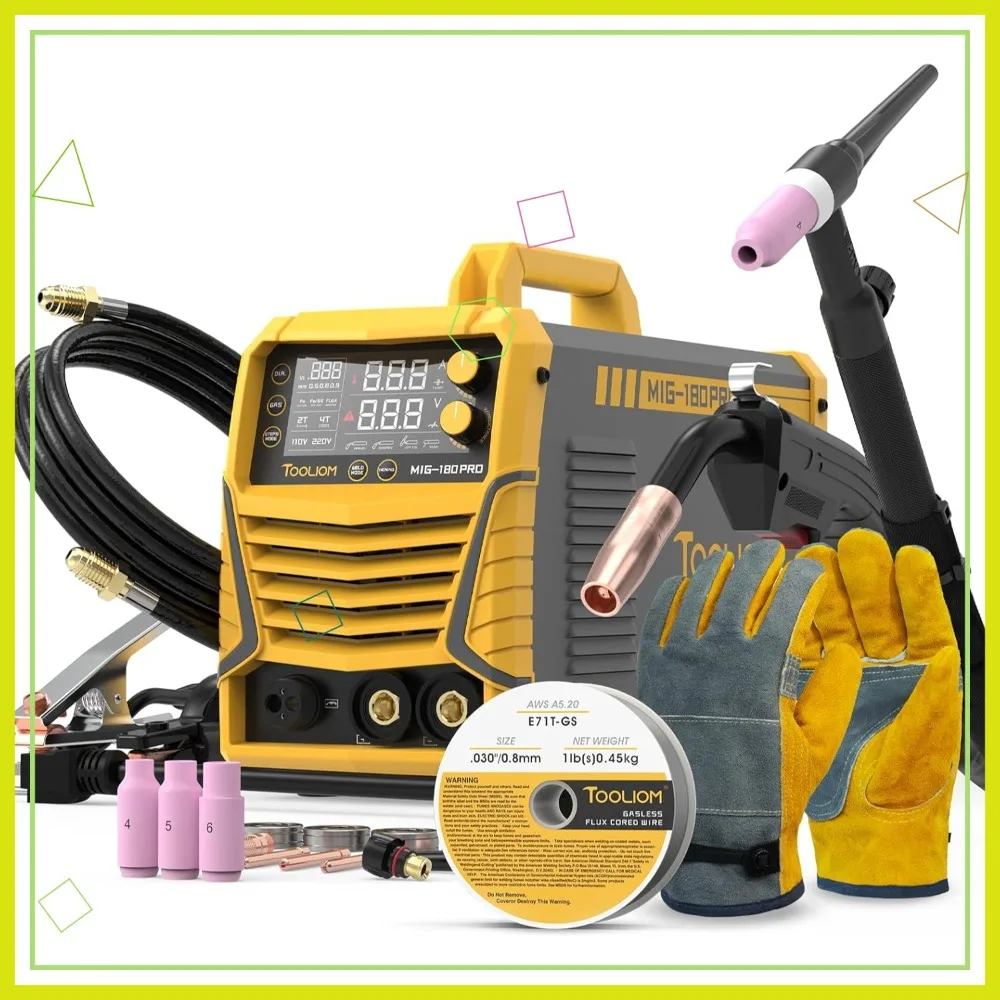 4-in-1 MIG Welder 180A Gas/Flux MIG, Stick, Lift TIG Multiprocess Machine 110V/220V Kit with Torch
4-in-1 MIG Welder 180A Gas/Flux MIG, Stick, Lift TIG Multiprocess Machine 110V/220V Kit with Torch