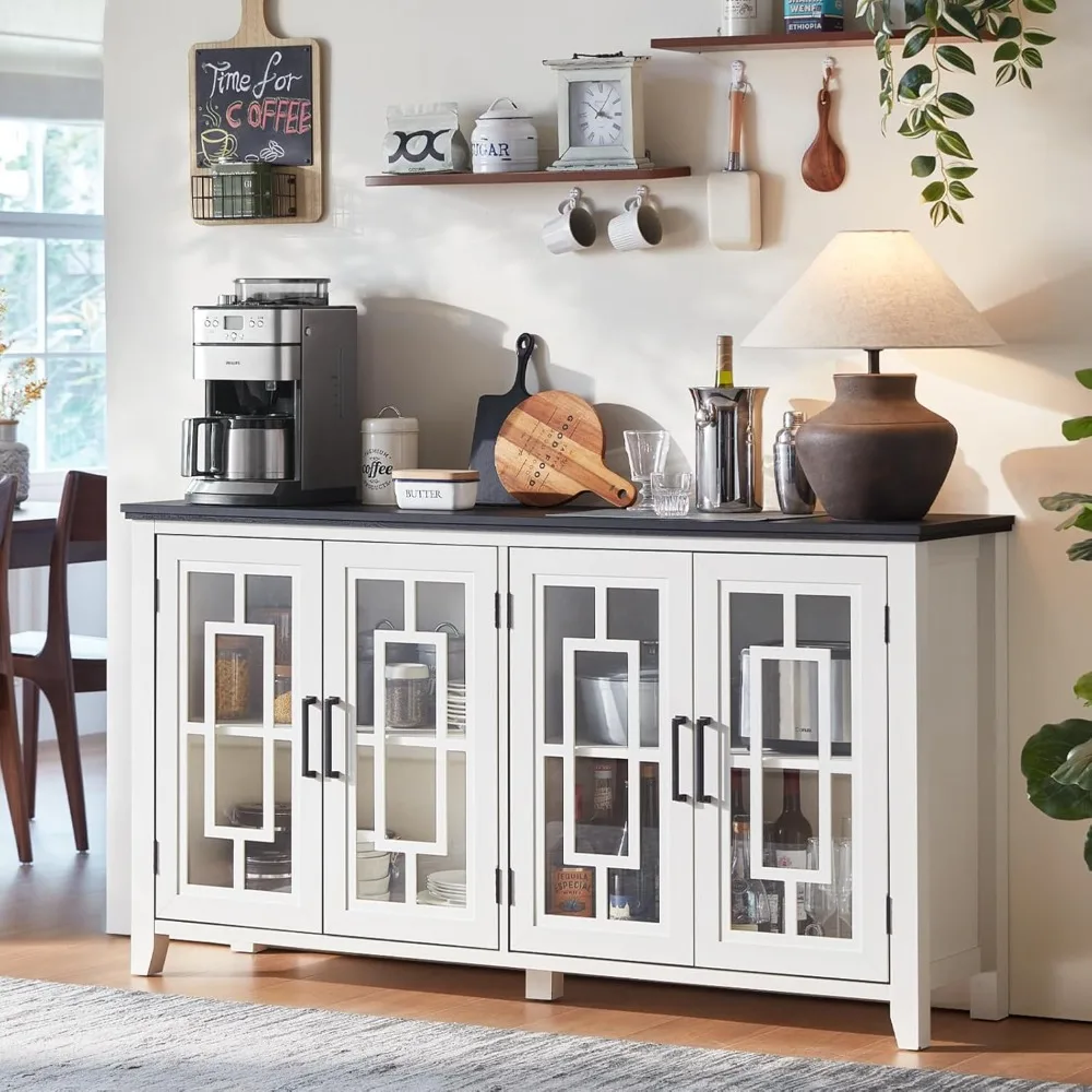 Large Sideboard Buffet Cabinet with Storage, 63 Farmhouse White Kitchen Coffee Wine Bar Cabinet with 4 Glass Doors, Wood Mid Cen
Large Sideboard Buffet Cabinet with Storage, 63 Farmhouse White Kitchen Coffee Wine Bar Cabinet with 4 Glass Doors, Wood Mid Cen
